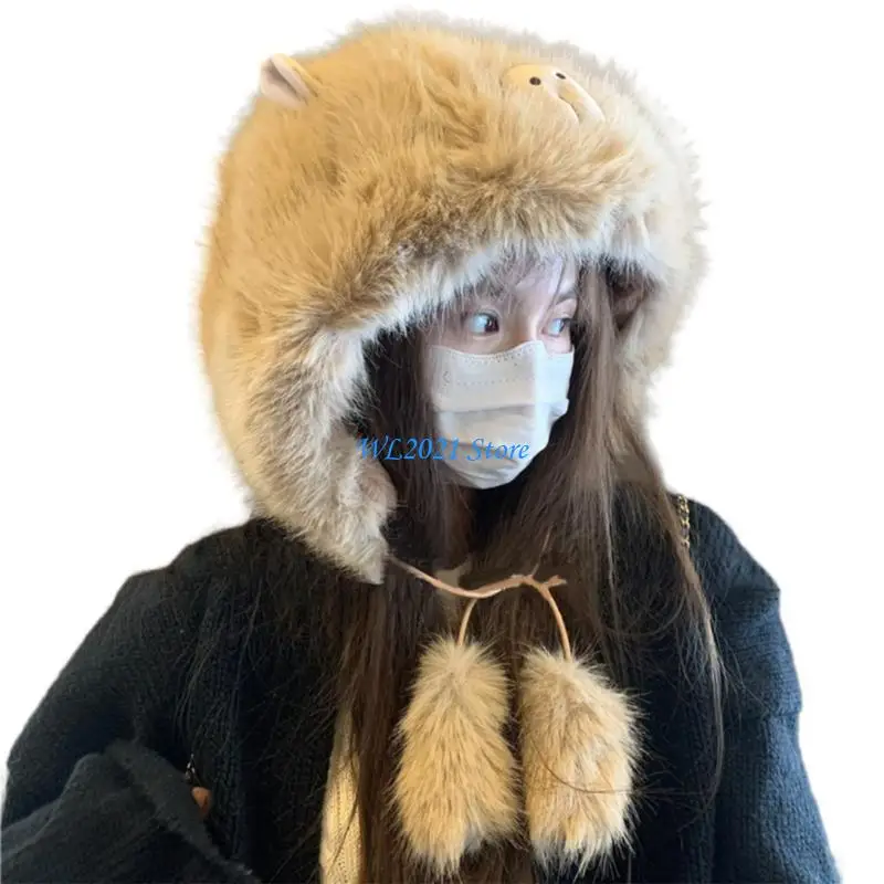 

G5GC Ear Muffs Caps Cartoon Plush Hat Ushanka Ear Protective Caps Warm Motorcycling Hat