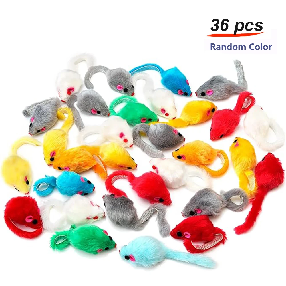 36Pcs Fur Mice Cat Toys Rattle Mouse Cat Toy Assorted Interactive Cat Toy for Indoor Kitten Cat Catch Play Mouse Toy Sound Mouse