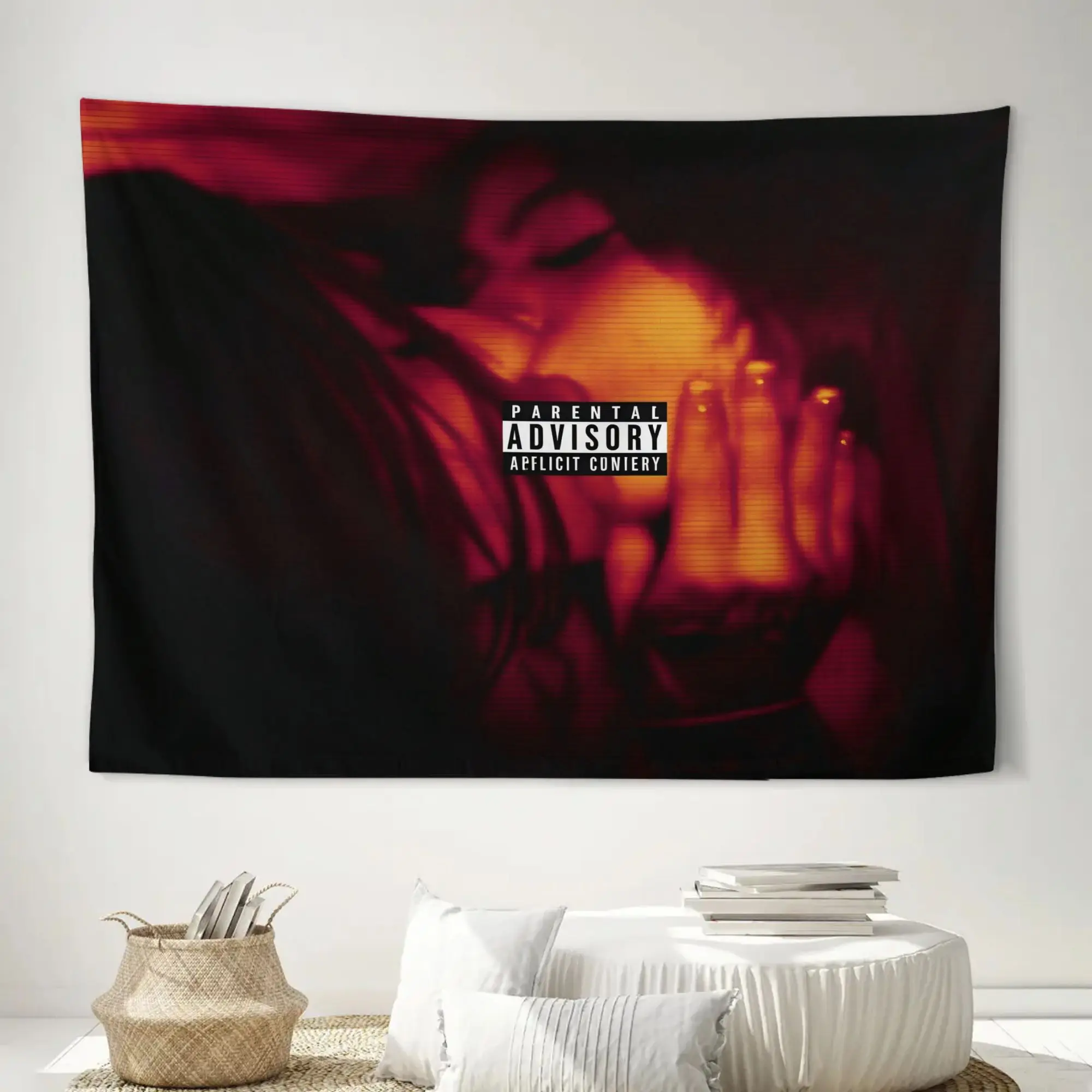 1pc Dark Red Grunge Aesthetic Tapestry Retro Warning Label Art Tapestry Goth Bedroom Wall Hanging Home Decor Gift for Teen