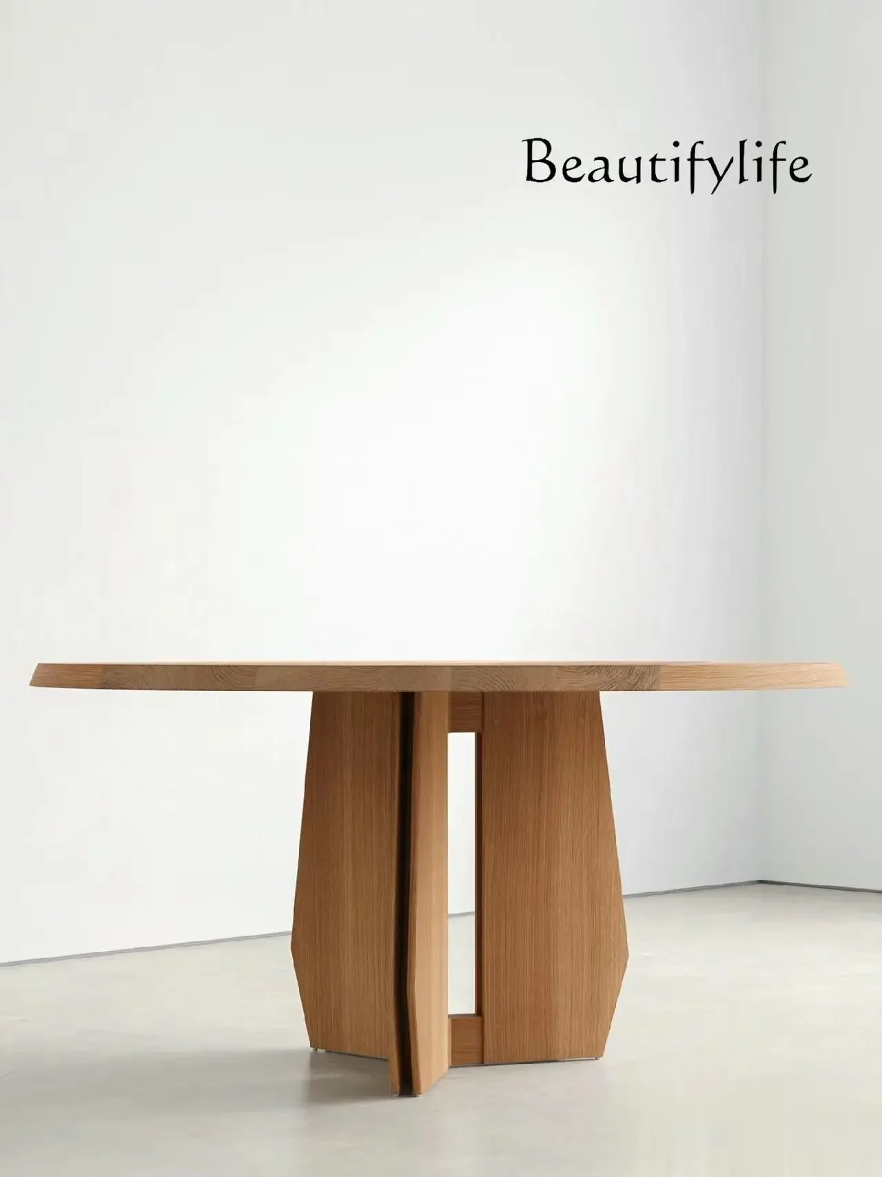 

Medieval red oak round table Small household dining table Modern simple conference room negotiation table