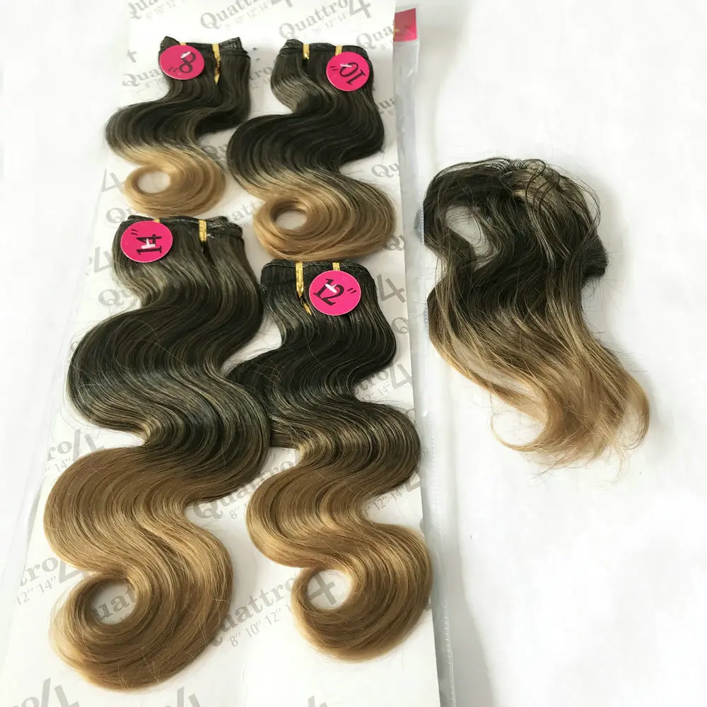 Rambut sintetis menggemaskan tubuh gelombang 10 "-14" beberapa potongan rambut bahan ekstensi serat suhu tinggi tubuh gelombang 6pcs