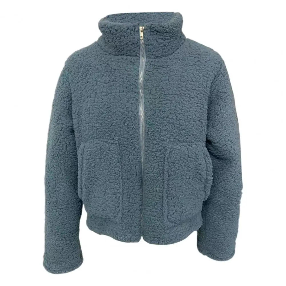 Jas met opstaande kraag Dameswinterjas Korte opstaande kraag Dikke pluche Winddichte buitenjas met ritssluiting voor dagelijks gebruik Hals