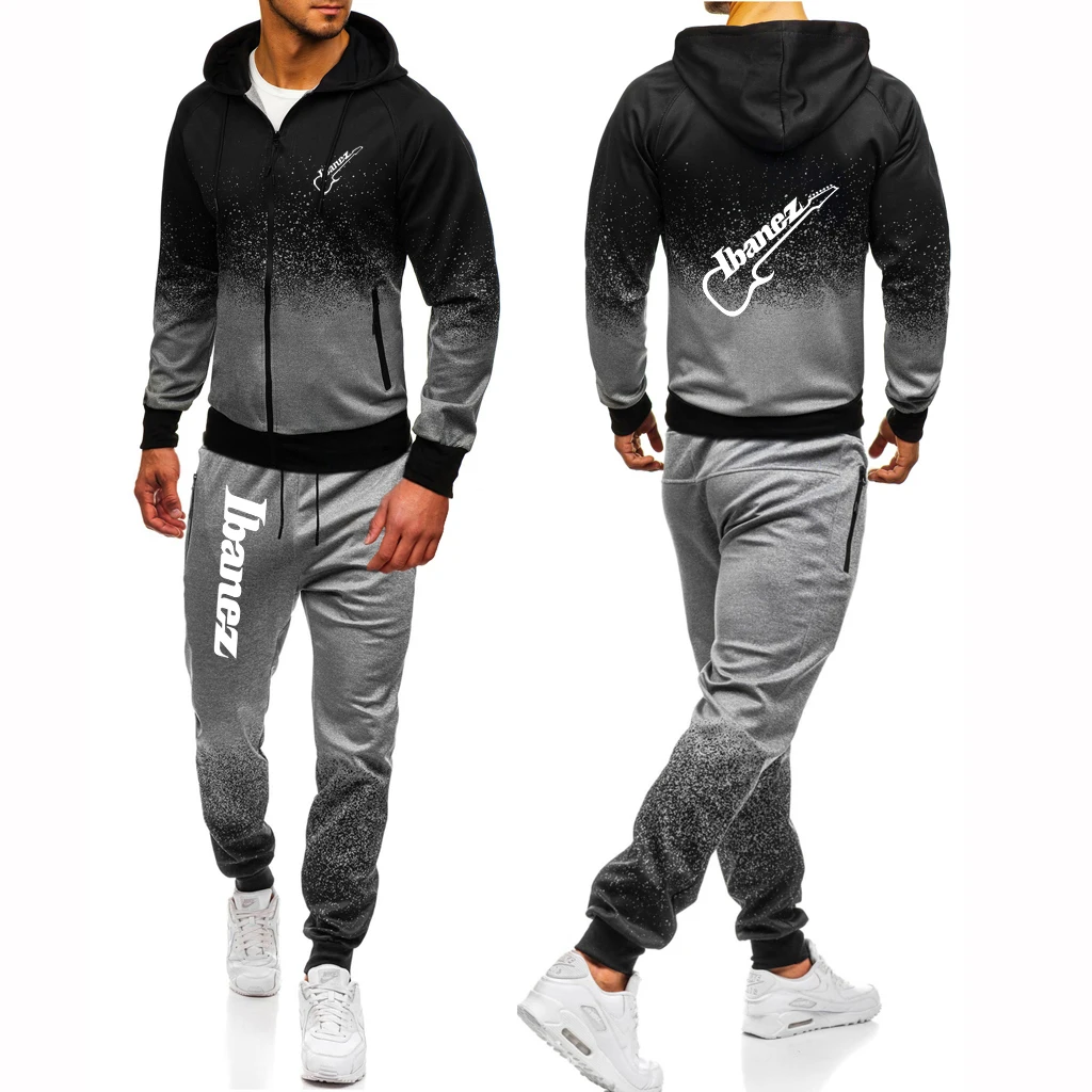 

Ibanez Guitar Logo 2024 Spring Autumn New Style Printing Men Gradient Tracksuit Casual High Quality Zipper Jacket+Pants Suit