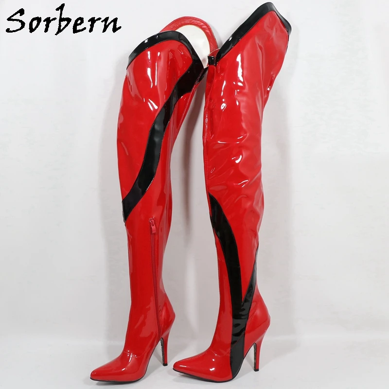 

Sorbern Sexy Mid Thigh High Boots Women Pointy Toe Shoe Custom Black Stripes Boot For Crossdresser Black Shoes For Women