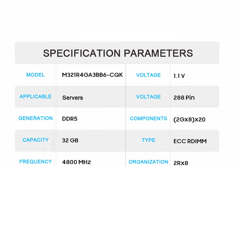 1 pcs   New M321R4GA3BB6-CQK For Samsung DDR5 4800 32GB 2RX8 PC5-4800B Server Memory Fast Ship High Quality
