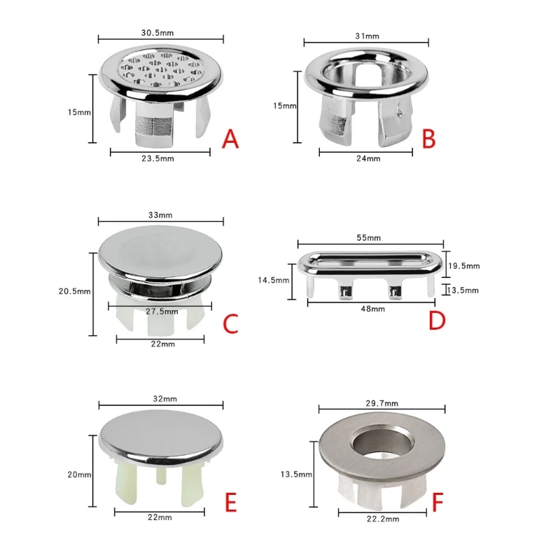 6 pz Rotondo Bacino Troppopieno Trim Tappo del del Lavello Tappo Scarico Inserto Copertura nel Installazione per