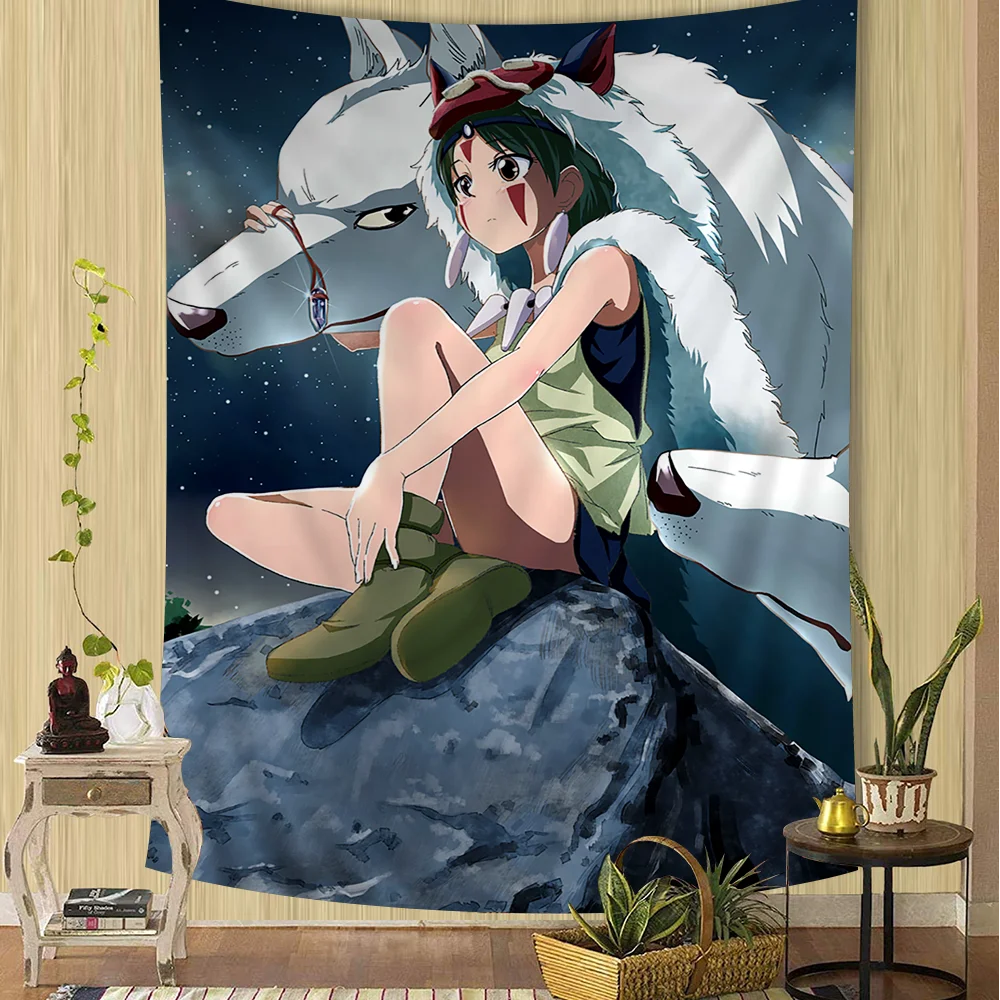 Mononoke anime princesa Hippie tapices para colgar en la pared para sala de estar decoración del hogar dormitorio decoración de la habitación Kawaii