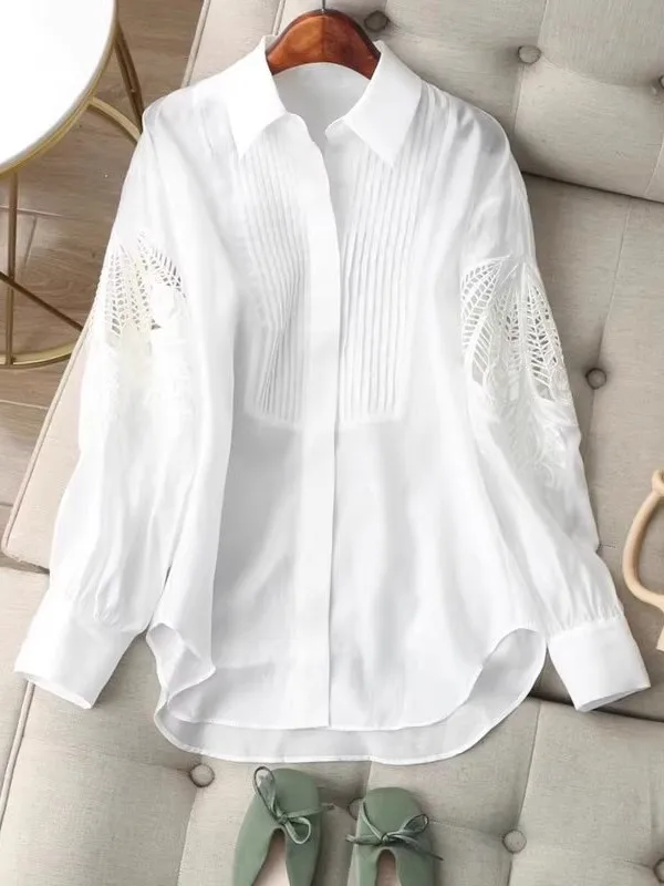 

White Chiffon Shirt Women's Fashion Spring Autumn 2026 New Style Age-Defying Long Sleeve Top Korean Version Loose Fit Blouse