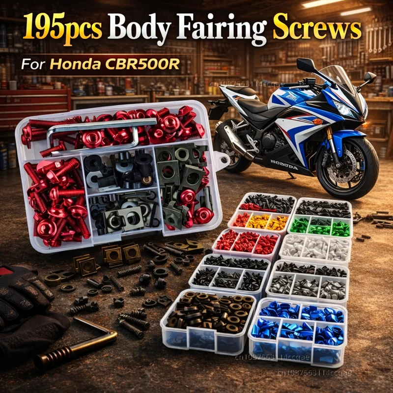 

195pcs Motorcycle Fairing Bolts Body Screws Nuts For Honda CBR500R CBR 500R CBR 500 R 2016-2020 2021 2022 Kit Aluminum CNC Clips