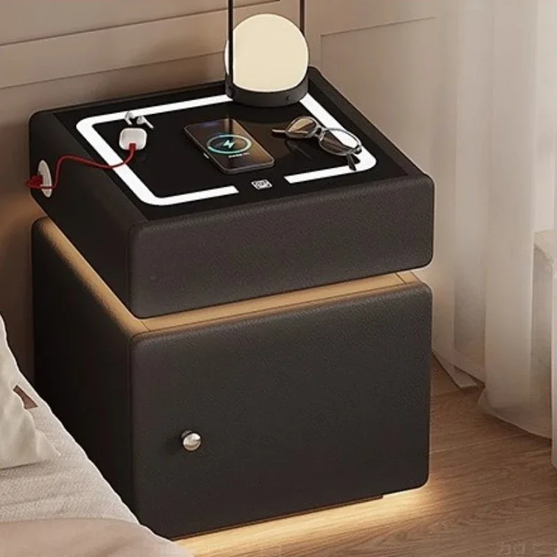 Knob Bedroom Nightstand Modern Light White Storage Nightstand Cabinet Smart Mesita De Noche Dormitorio Living Room Furniture view 3
