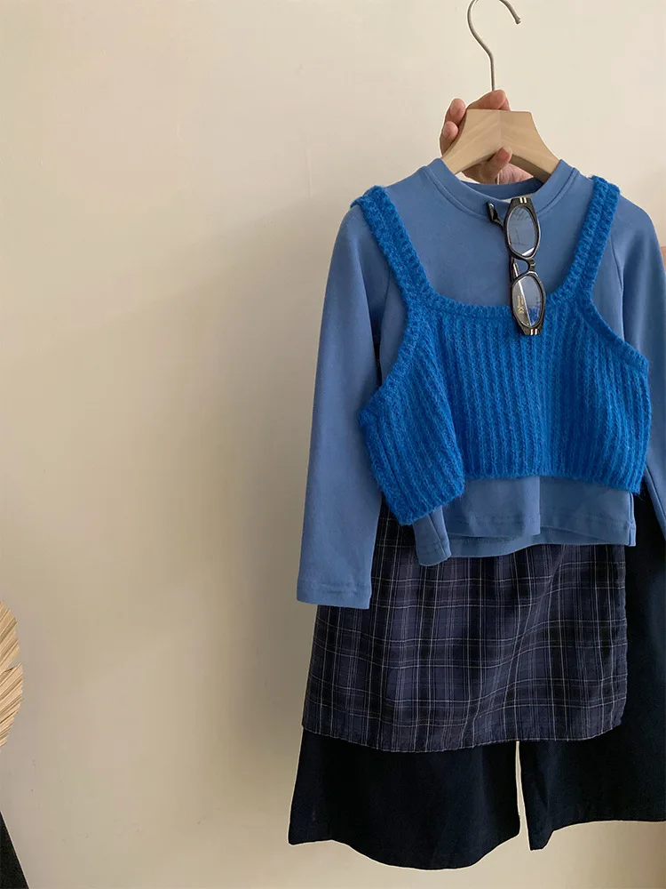 Girls Suit 2025 Autumn and Winter New Childrens Clothing Girl Baby Knitted Vest Solid Color Top Fart Curtain Pants Four Sets - Image 5