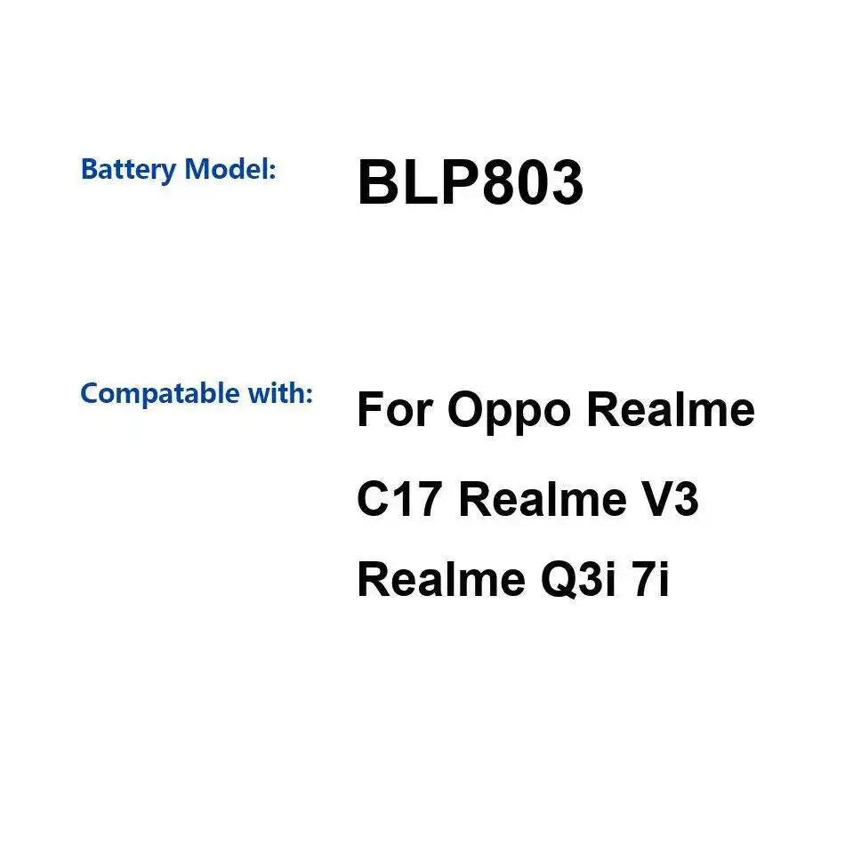 

Аккумулятор мобильного телефона для Oppo Realme C17 V3 Q3i 7I BLP803 5000 мАч, легкий, надежный, замена