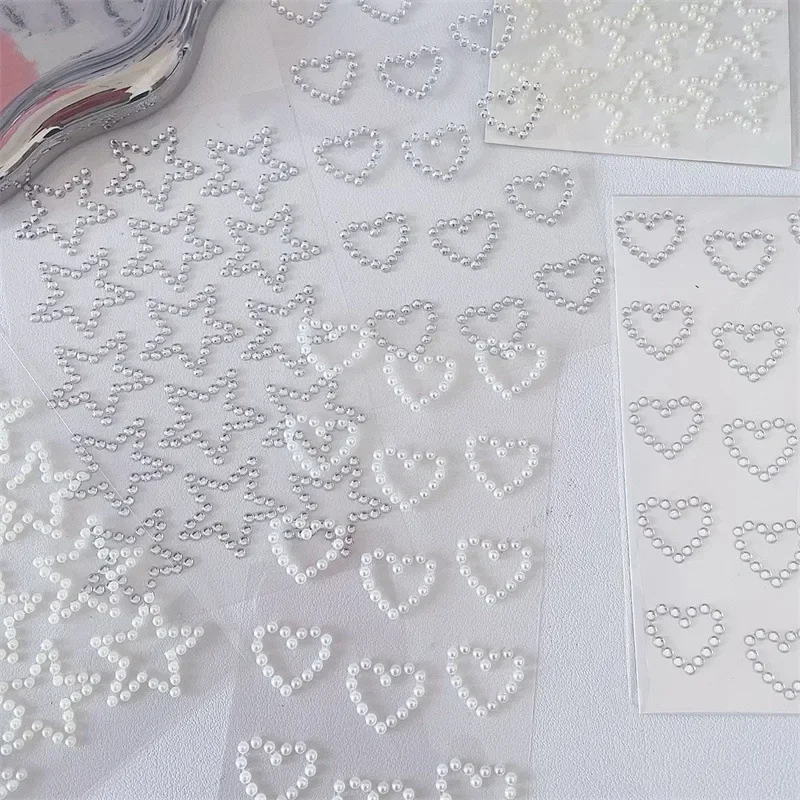 3D Pearl Water Diamond Star Heart DIY Stickers for Face Makeup Phone Shell Decoration Sparkly Pearls Patch Silver White image 2