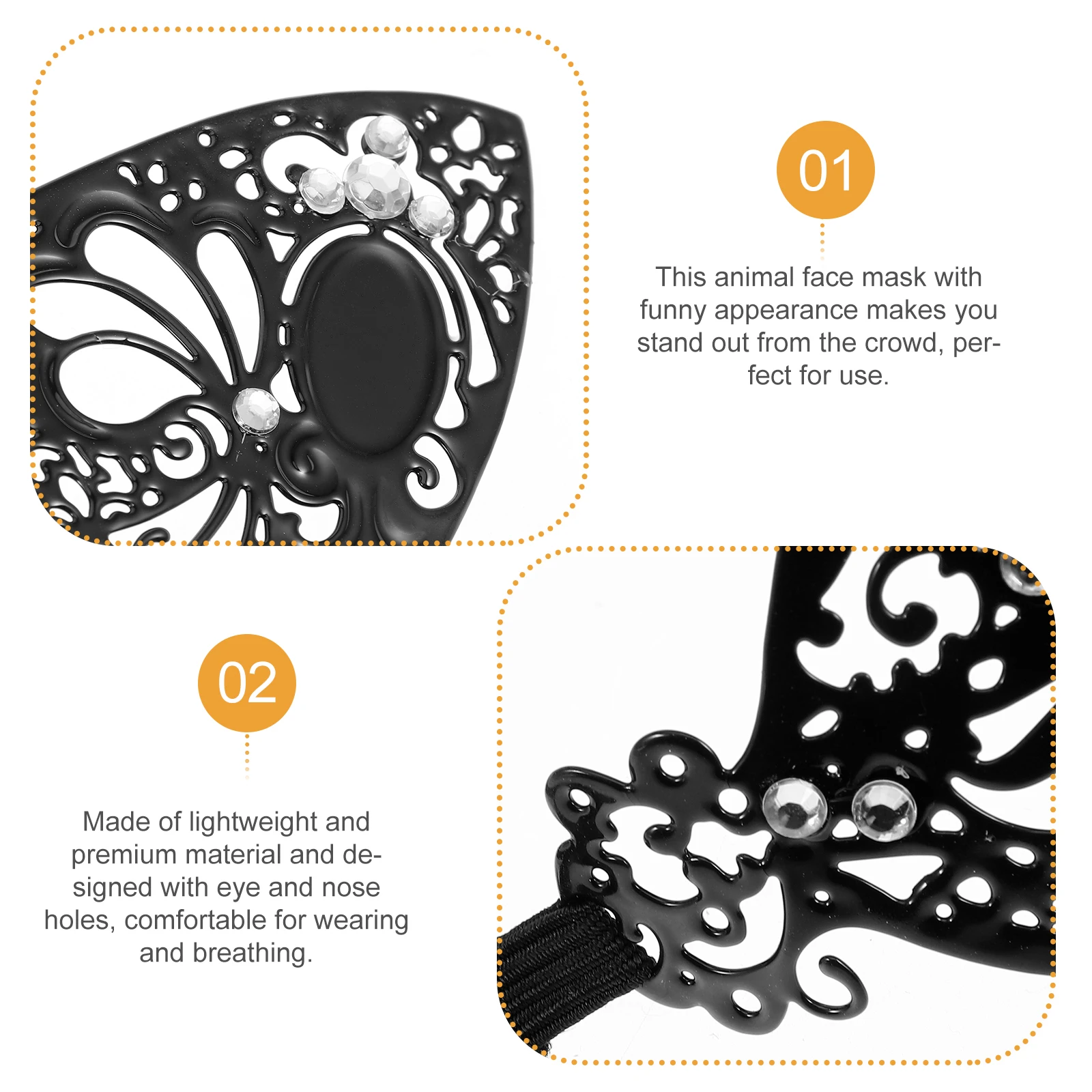 

Mysterious Rhinestone Venetian Mask Black Half Face Animal Nose Holes Comfortable Breathing Halloween Masquerade