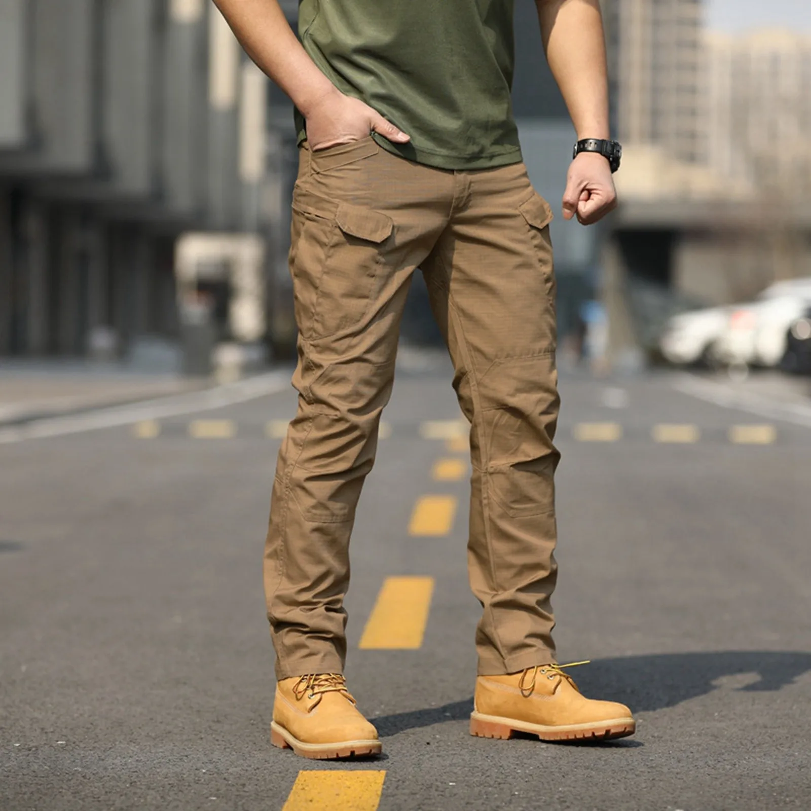 Calça de cintura solta elástica masculina, calça jogger macia, calça casual com bolsos, moda ao ar livre, primavera e outono