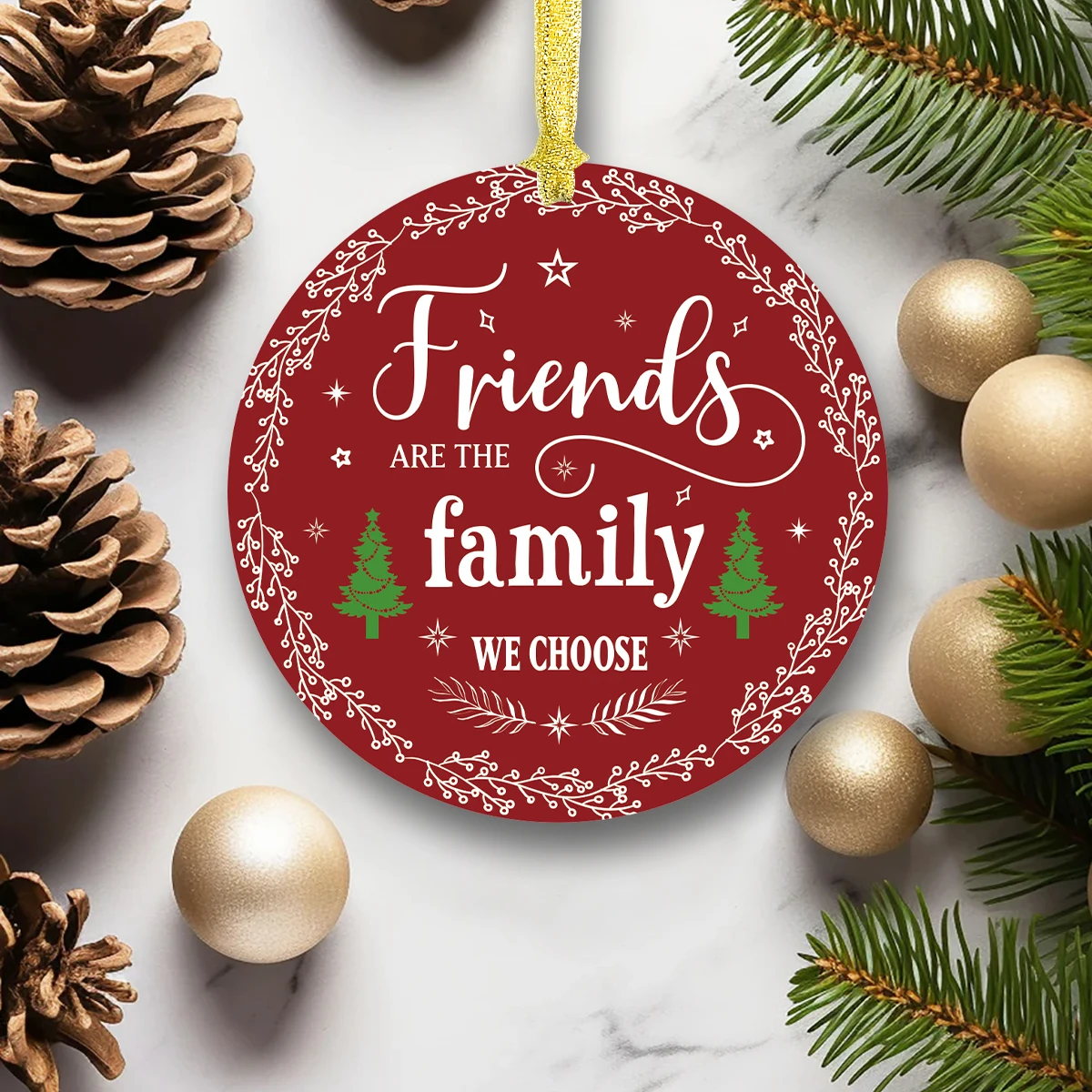 1pc Friendship Acrylic Christmas Ornament,'Friends Are The Family We Choose' Hanging Decor for Window, Christmas Tree Decoration