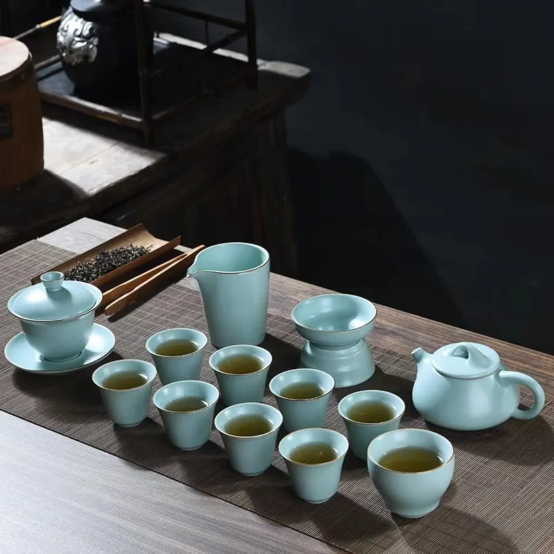 

Ru Porcelain Gongfu Tea Set Gift Set Tianqing Ru Kiln Tea Set Master Cup Ceramic Tasting Cup Crackling Can Be Nurtured