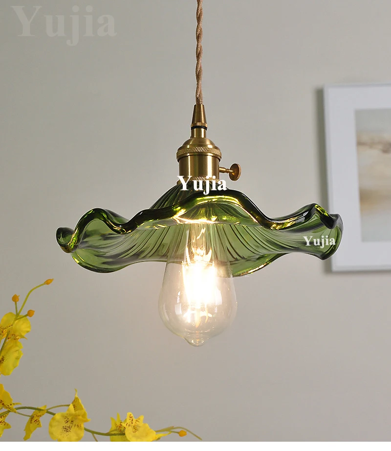 Multi-Style Nordic Pendant Lamp Green Glass Ceiling Lighting Kitchen Island Hand Brass Hanging Light Fixtures for Dining Room