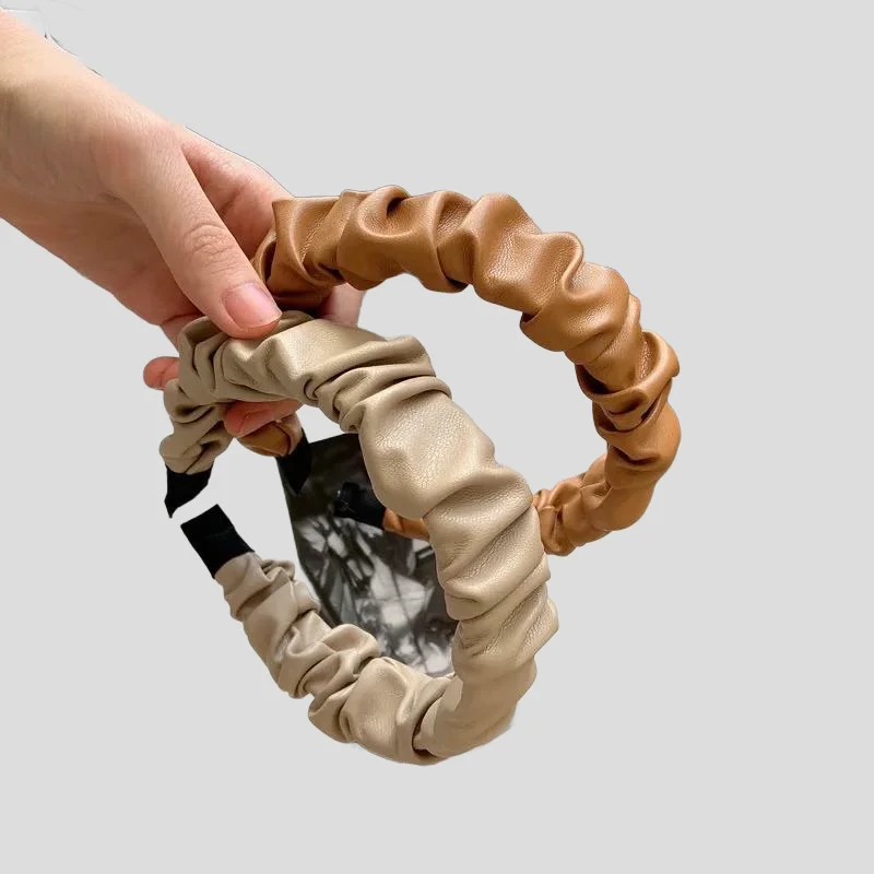 

Designer PU Leather Headband Textured Folded Wide Hair Hoop Elegant Women's Fashion Hair Accessory for Special Occasions