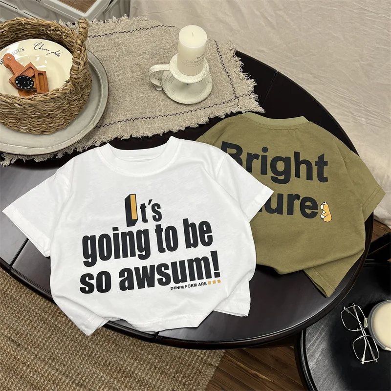 

Kid Shirt Top Boy and Girl T-shirt Summer Style Children Casual Short-sleeved Foreign Skin Top Baby Cotton Summer T-shirt Thin