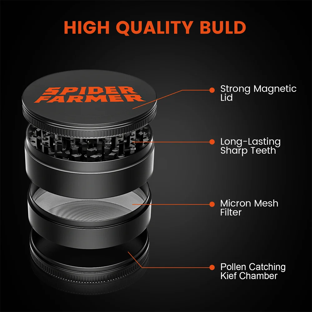 Spider Farmer 3-Layer Herb Spice Grinder Tobacco Grinder Smoke Crusher Muller Hemp Pepper Pot Spice Crusher for Home