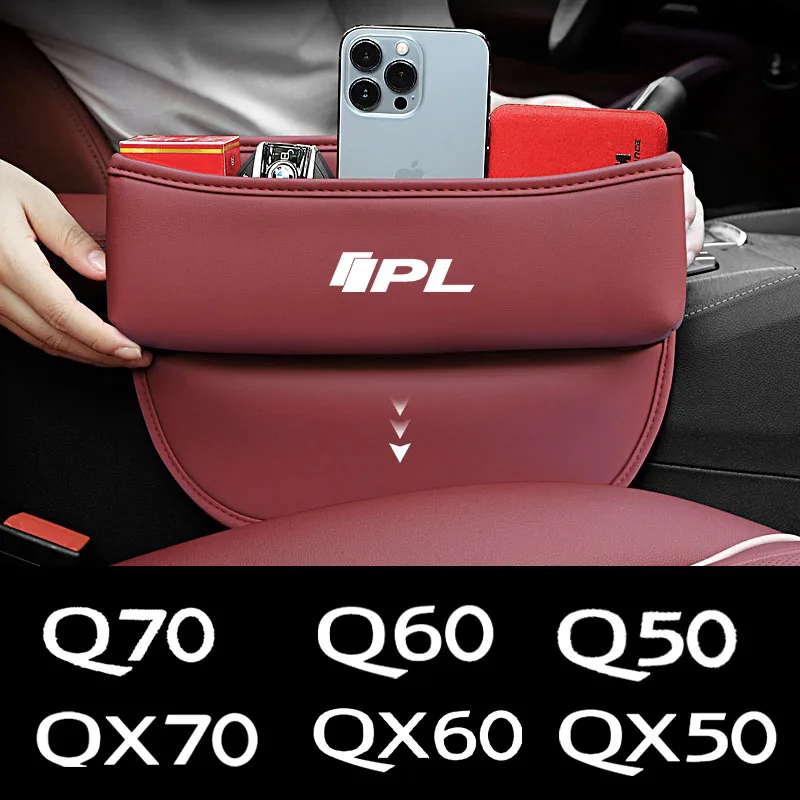 

For Infiniti QX30 Q50 Q60 Qx70 QX80 Qx56 Fx35 Ex35 Leather Car Seat Gap Organizer Seat Crevice Slot Storage Box Auto Accessories