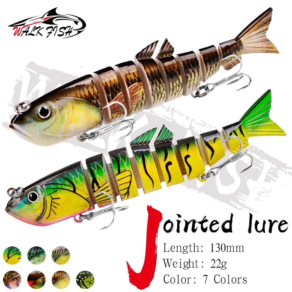 WALK FISH 1 Stück 8-teiliger Swimbait Gelenk-Köder 13cm 22g Sinkender Wobbler Angelköder Crankbait Harter Kunstköder für Seebarsch