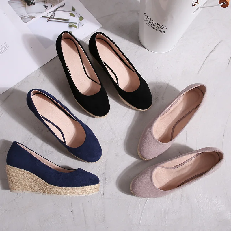 2023 Princess Kate\'s Same Suede Wedge Single Shoes Women Shallow Mouth Espadrilles Spring&Autumn Sandals High Heels Ladies Shoes