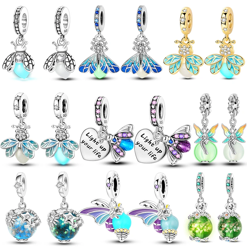 

New IN 925 Silver Charms Luminous Firefly Stars Charm Fit Original 925 Bracelets Pendants For Women Beads DIY Party Jewelry