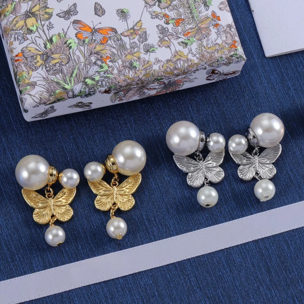 Butterfly Pendant Earring Classic Designer Jewelry Fashion Pearl Butterfly Design Jewelry Luxury Women's Earrings Christmas Gift