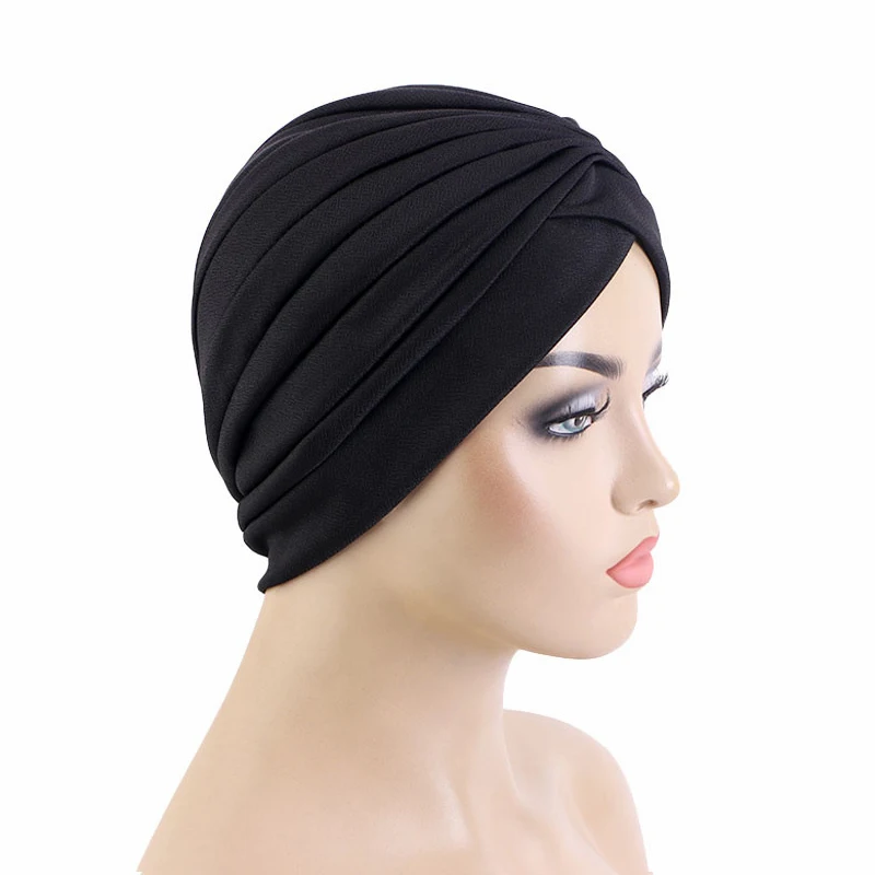 Topi lipit wanita Muslim, penutup kepala beanie kerudung rambut rontok untuk perempuan