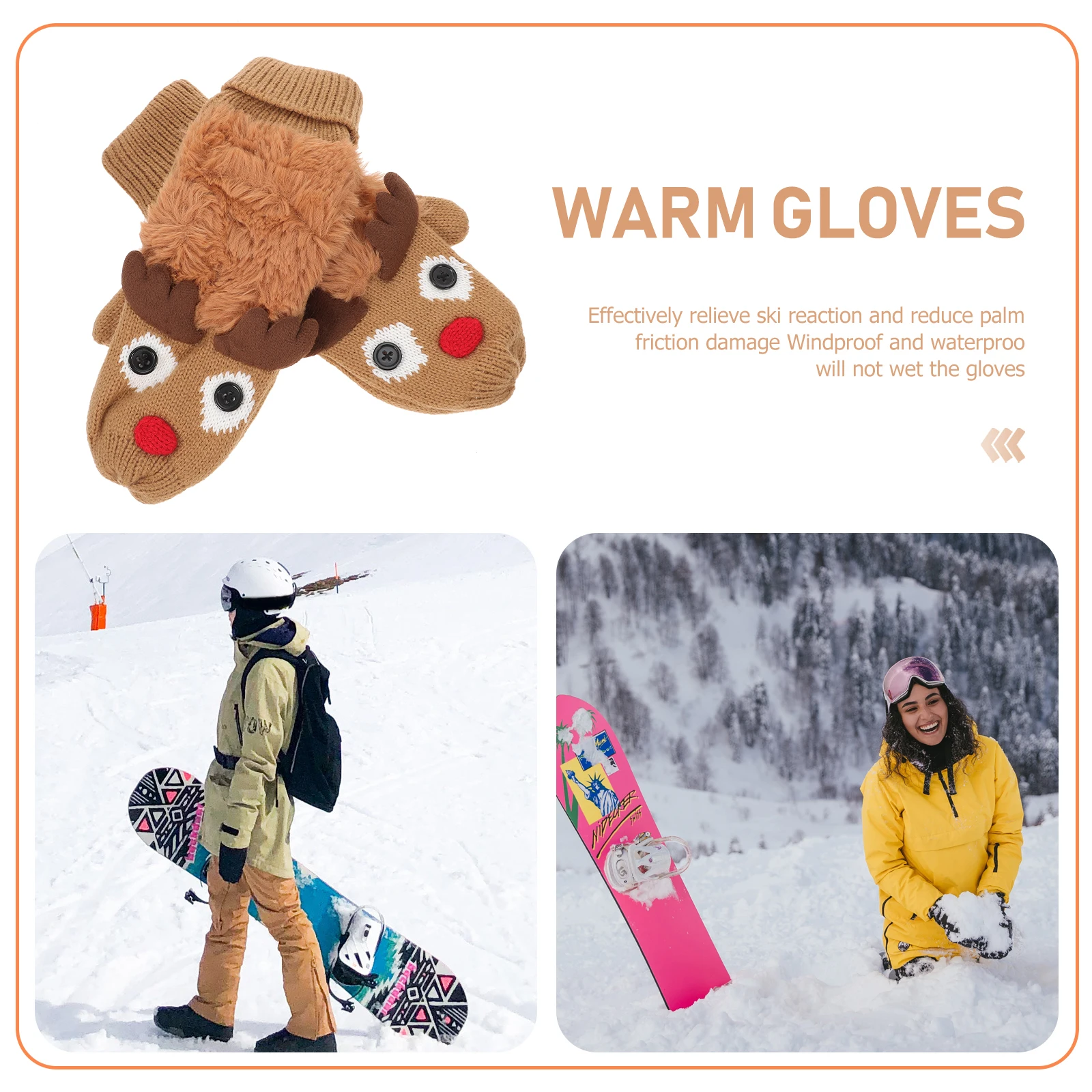 

1Pair Full Finger Warm Gloves Winter Knit Christmas Deer Mittens Outdoor Windproof Comfortable Gloves Full Finger Mittens