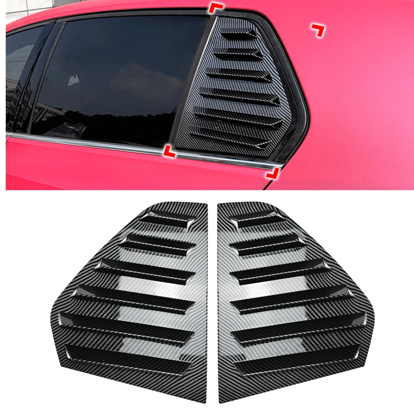 

Carbon Fiber Look/Gloss Black Rear Side Window Louver Shutter Trim Cover For Volkswagen VW Golf 8 MK8 2020-2023