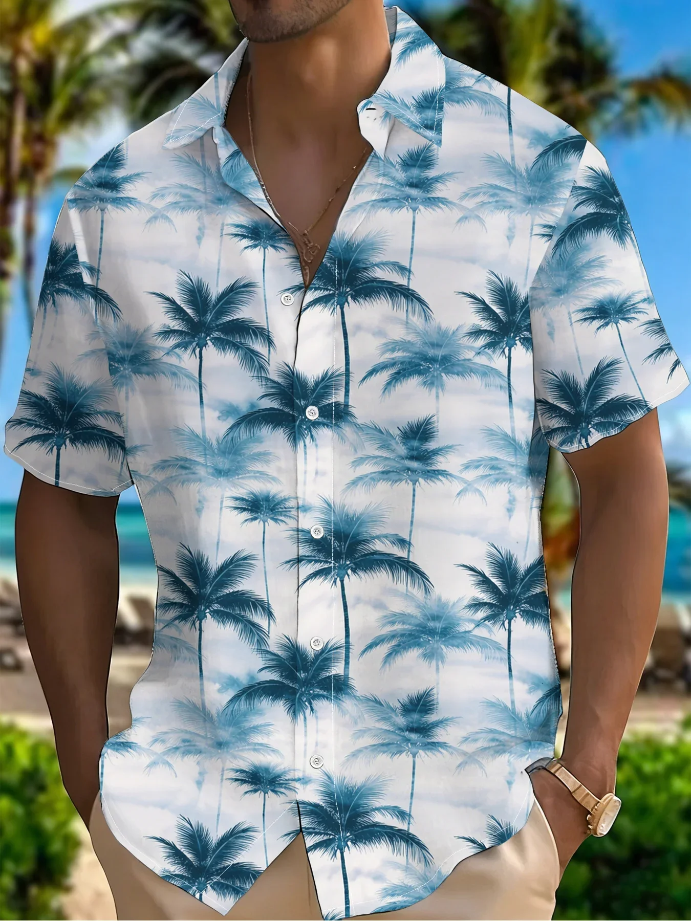 Men's Fashion Summer Hawaiian ShirtMan Women Short Sleeve Casual Print Lightweight Breathable Beach Tops