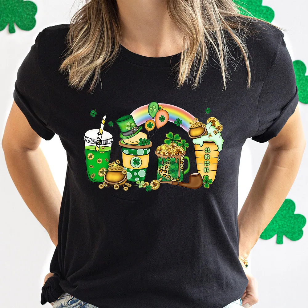 2026 St Patrick's Shirt Lucky Shirt St Patricks Day Women Tshirts Saint Paddy's Day Tee Shamrock Clover Drinks Shirts