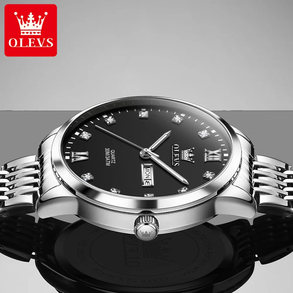 OLEVS 2943 Original Quartz Movement New Style Diamond Luminous Function 30m Waterproof Classic Simple Calendar Window Watch