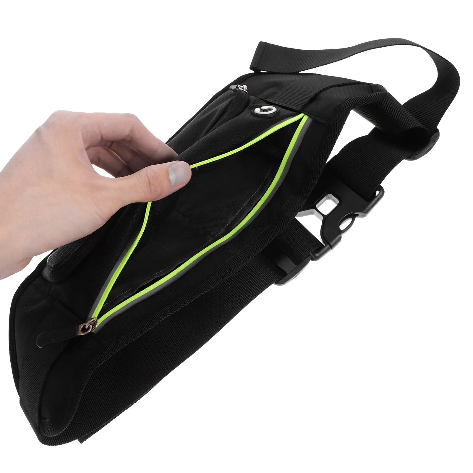 Sports Waist Bag Black Adjustable Elastic Waistband Zipper Pocket Fits 6 Inch Phones for Running Hiking Travel Outdoor Fitness