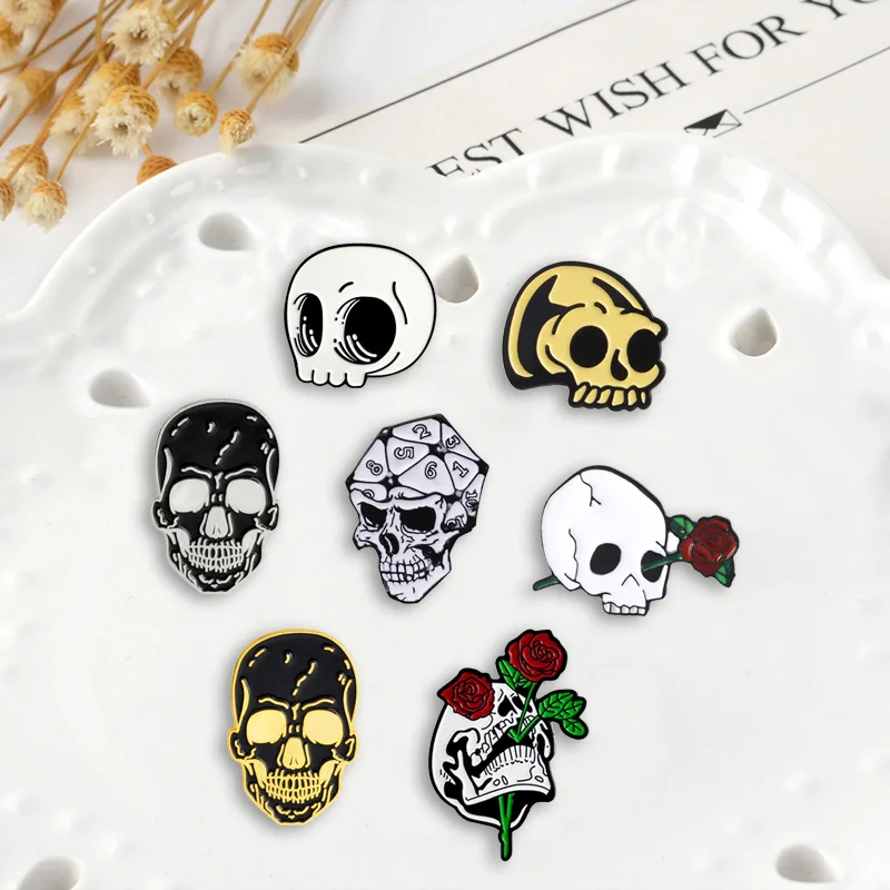 Skull Series Punk Badges Brooches Skeleton Rose Combination Denim Enamel Lapel Pins Gifts for Medicine Friends Jewelry Wholesale image 6