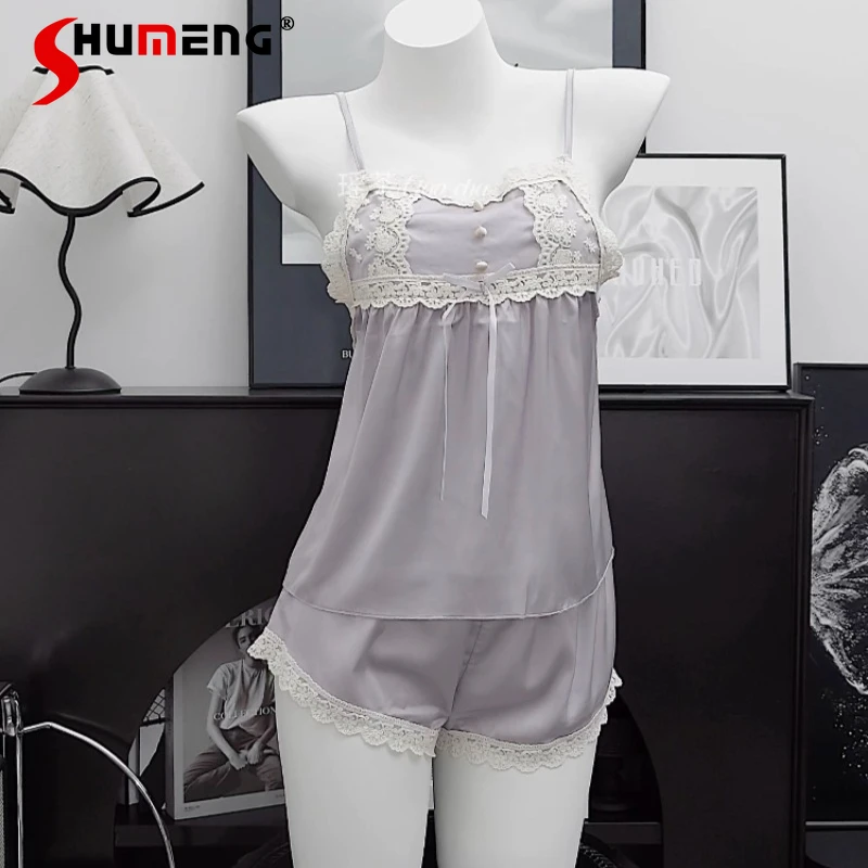

Gentle and Elegant Pure Desire Nightdress Female Sweet Romantic Purple Nightgowns Lady Embroidered Lace Strap Sleepshirts