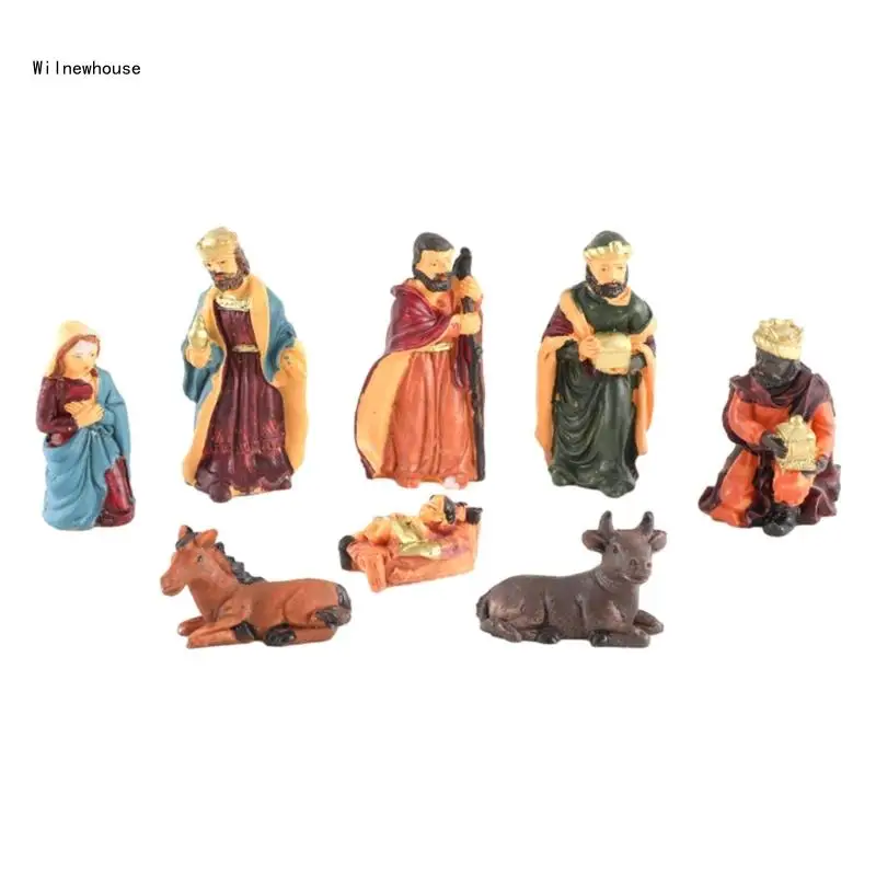 

8pcs Nativity Statue Scene Set Holy Manger Christmas Crib Figurines Miniatures Ornament Church Gift Home Decorations Dropship