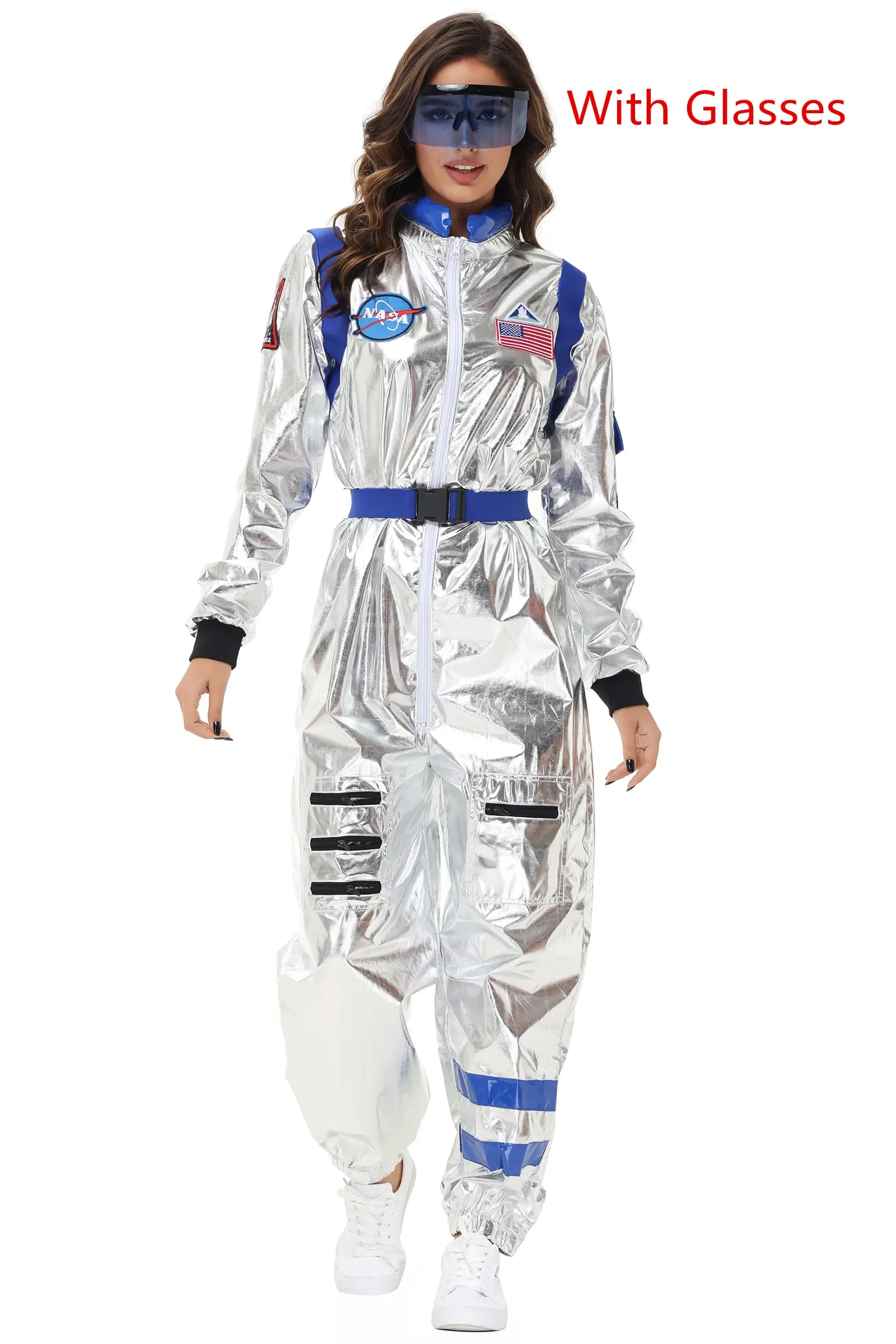 Volwassen zilveren astronaut kostuum mannen vrouwen ruimtevaarder pak ruimte jumpsuit halloween cosplay party dress up