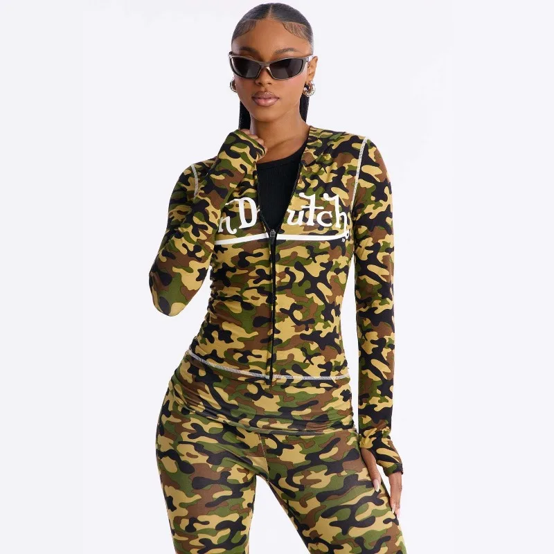 Women Y2K 2‑Piece Tracksuit Letter‑Print Zip‑Up Hoodie+High‑Waist Flare‑Leg Pants Set Vintage Casual Streetwear Matching Outfit