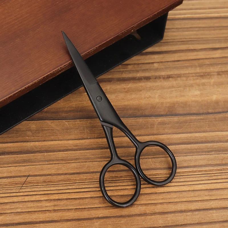 Black Stainless Steel Facial Hair Shears Cutting Mustache Eyebrow Trimming Barber Beard Scissors