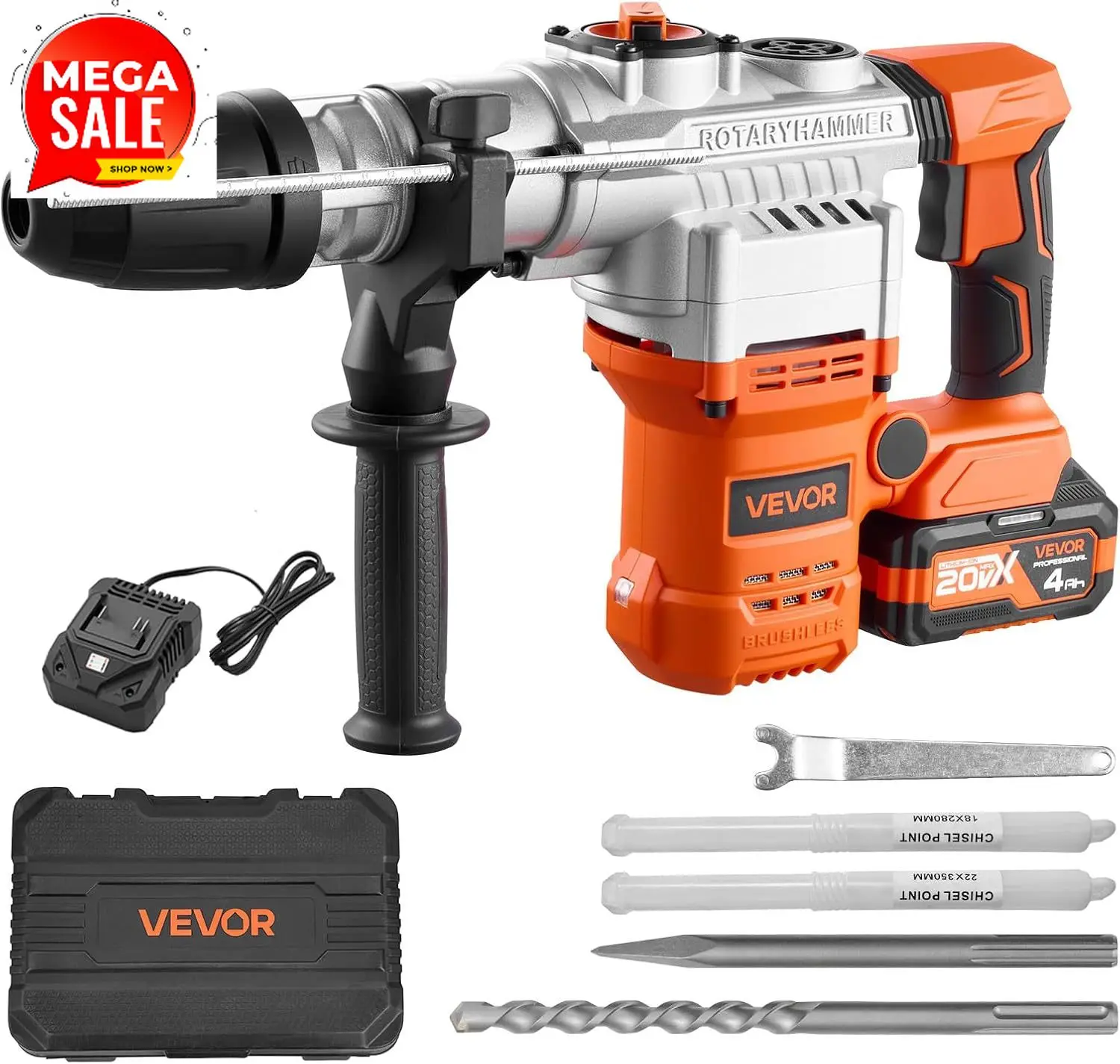 Rotary Hammer Drill, 1-9/16 in SDS-Max Cordless, Heavy Duty 20V Battery Powered Rotary Hammer, Including 2 Batteries, Charger, D