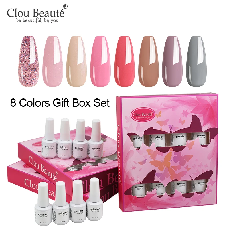 

Clou Beaute 8pcs Gel Nail Polish Set 85 Colors Gift Box Gel Kit Semi Permanent Nails Art Varnish Gel Soak Off UV LED Lacquer