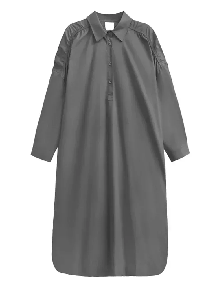 XITAO Casual Hemd Kleid Aushöhlen Falten Lange Hülse Drehen-unten Kragen Frauen Einfarbig Herbst Einfachheit Neue DMJ2729