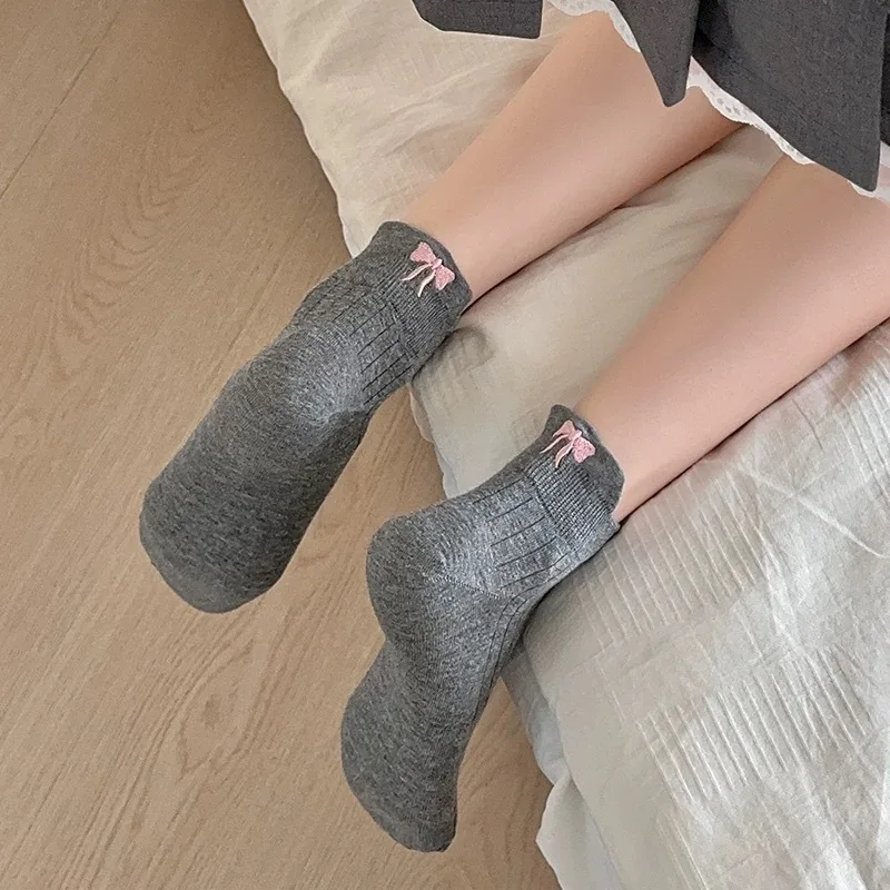 Women's Socks Bow Solid Color Fashion Simple Versatile Short Socks Comfortable Breathable Sweat Absorption Cotton Mesh Socks