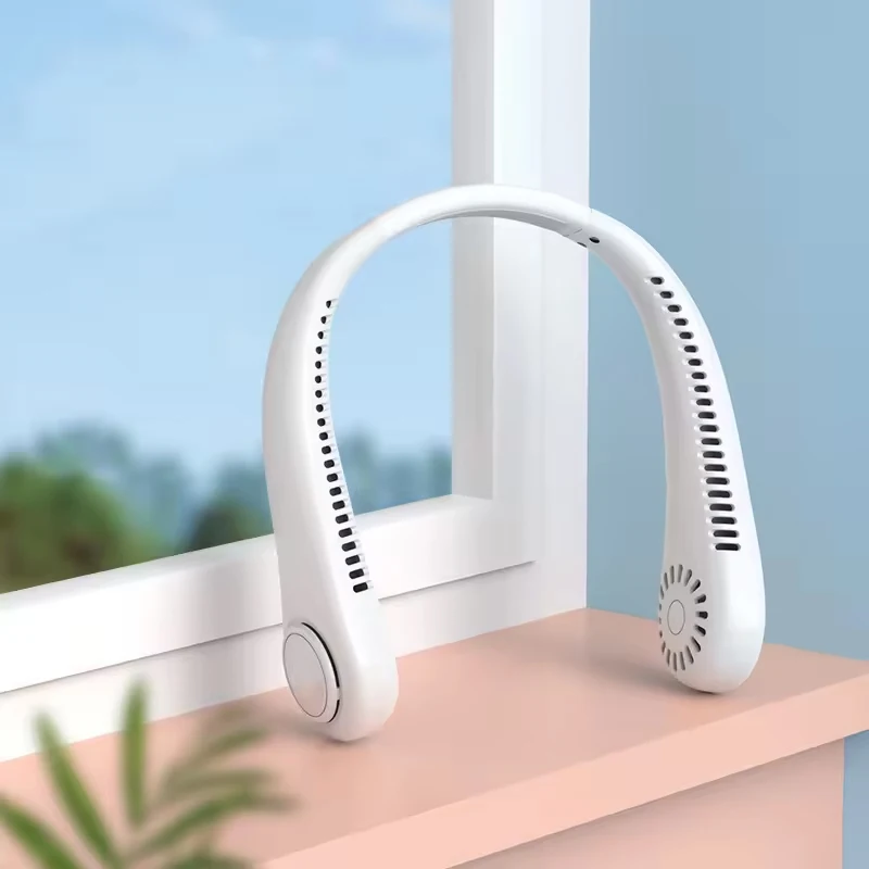 Custom Summer Gifts Foldable Outdoor Portable Rechargeable Electric Air Cooling Portable Bladeless Neck Fan With Three-Speed
