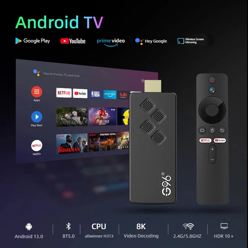 Versione globale Android13 G96 TV Stick 8K Multimediale in streaming portatile 2 GB 16 GB TV multilingue Dongle Allwinner H313 Quad Core