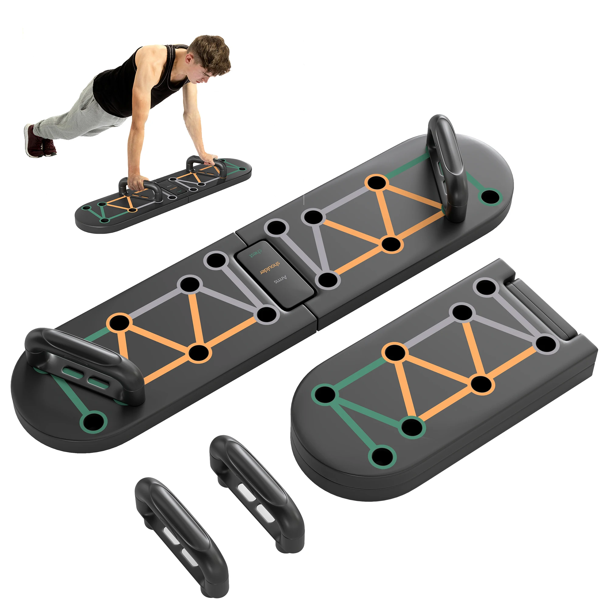 

Foldable Push Push Up Board with Non-Slip Pads, for Chest, Arms, Shoulders, Black
